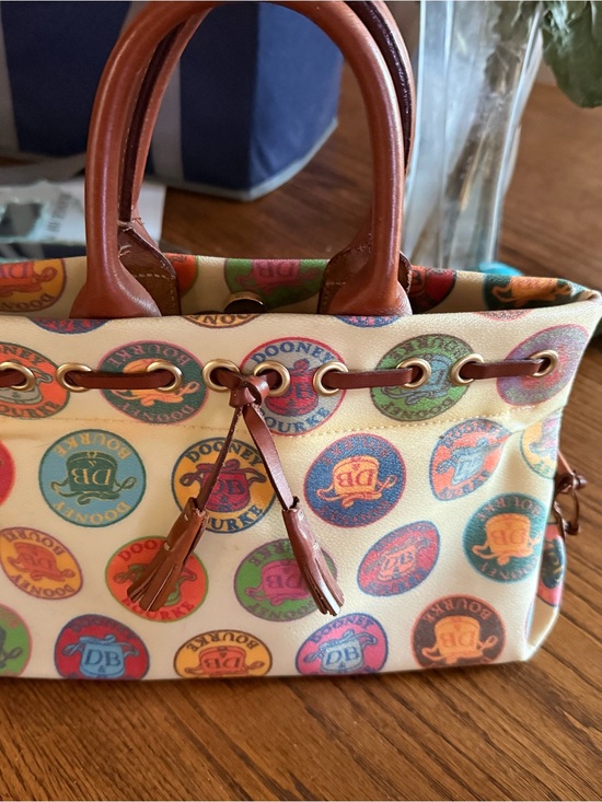 Dooney & Bourke Handbags - Dooney & Bourke Multicolor Logo Circle Tote with Brown Leather Trim